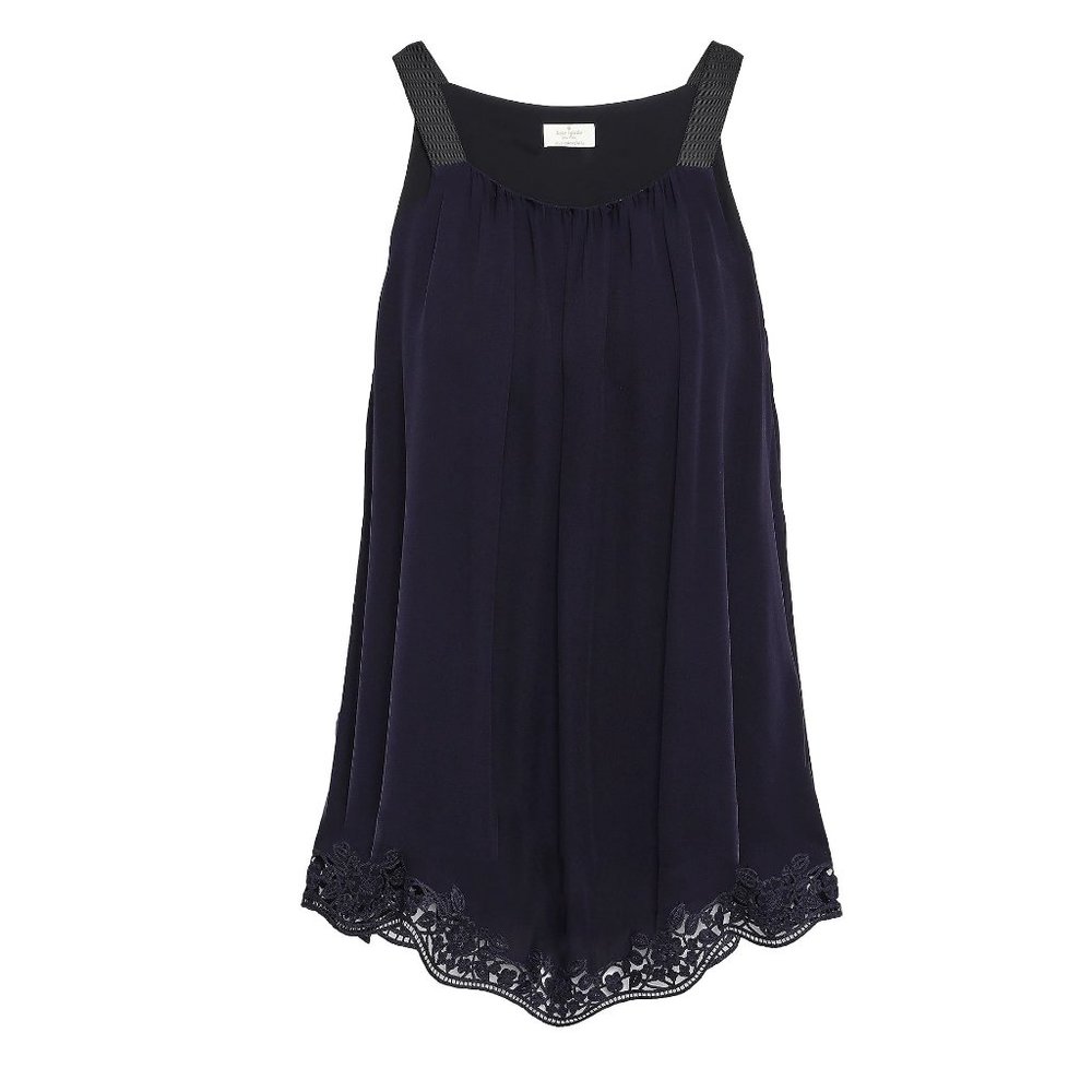 NEW Kate Spade Embroidered Trim Silk Top, Rich Navy, Small, Sleeveless, Lined - Picture 6 of 15